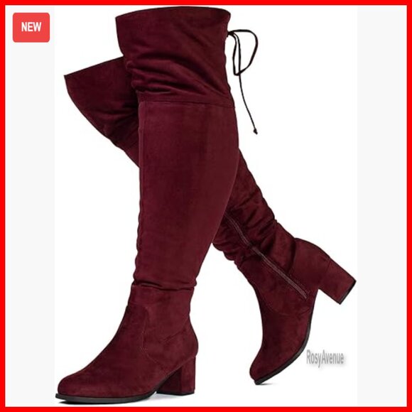 Wide Calf Over The Knee Boots Block Heel Stretchy Vegan Material Plus Size